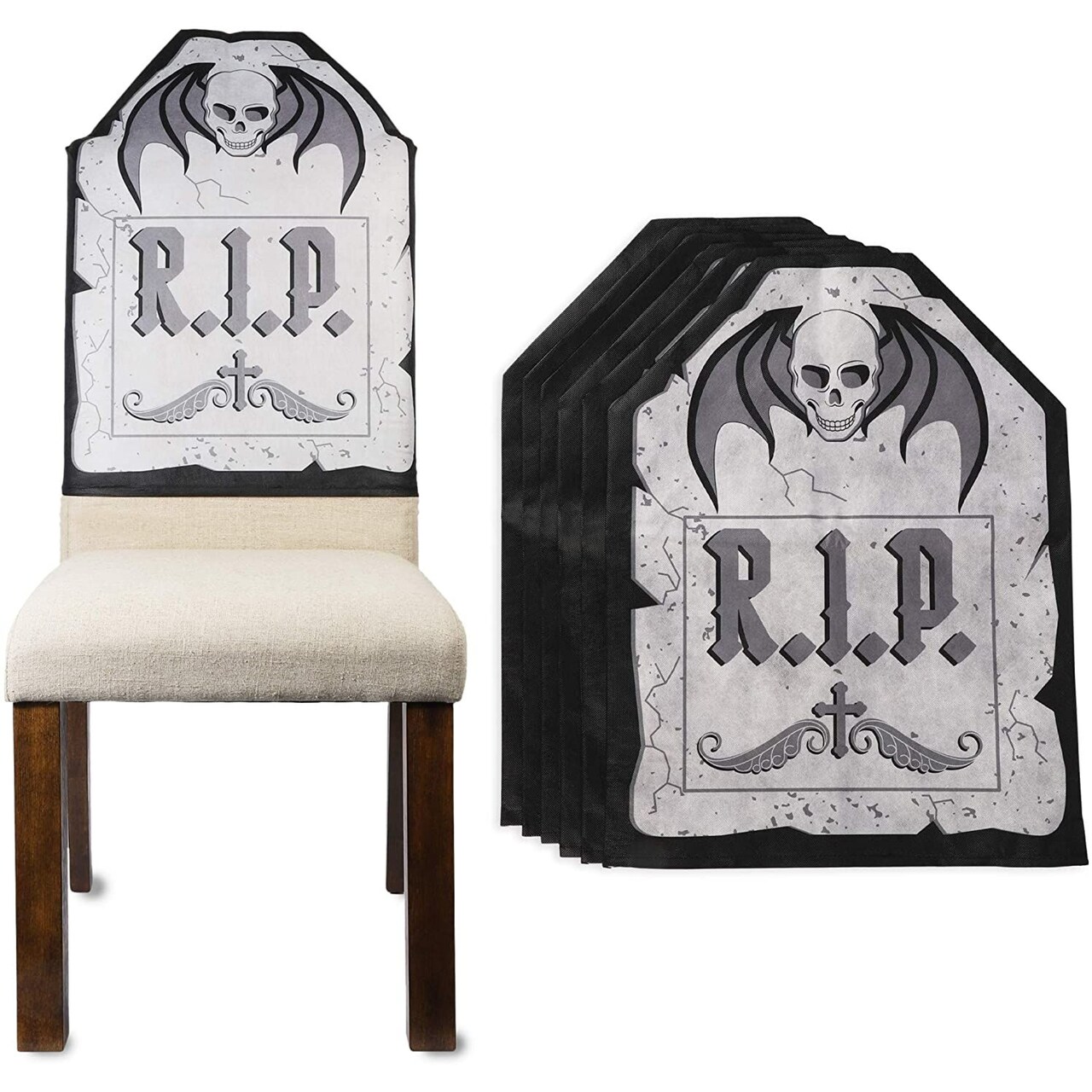 Spooky Central Halloween Chair Covers, Ghost Tombstone Decorations (19 x 26 in, 6 Pack)